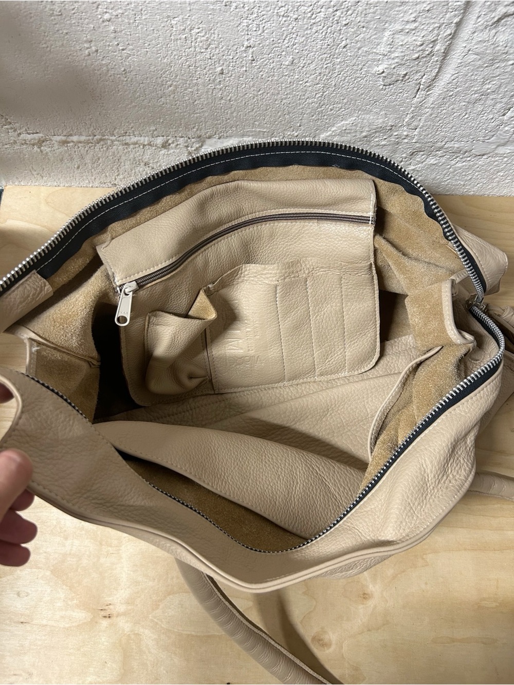 Village Tannery Beige Pebbled Leather Slouchy Shoulder Bag, Design By Sevestet - Picture 13 of 13